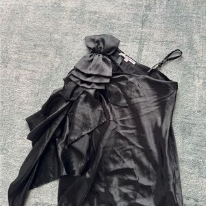 Elegant Black Satin Top with a Large Bow Detail